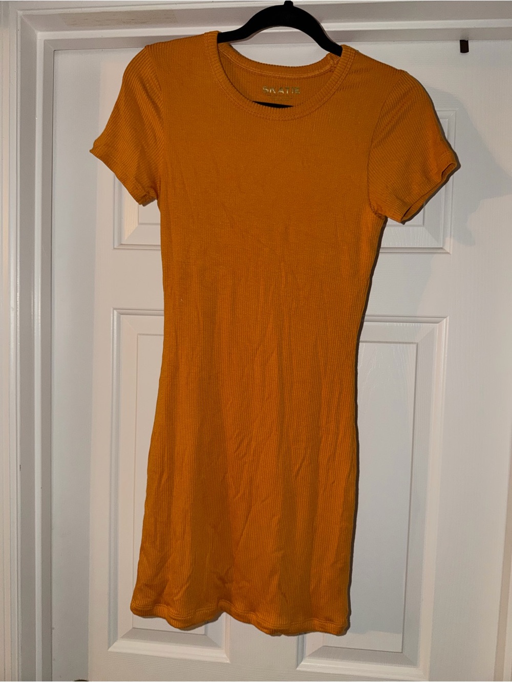 Skatie Ribbed Short Sleeve Bodycon Dress - Mustard
